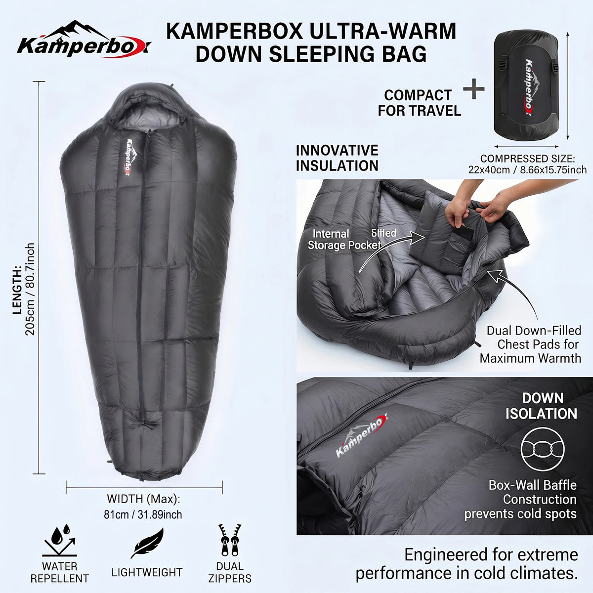 Kamperbox Winter Sleeping Bags Camping Down Sleeping Bags Winter Outdoor Ultralight Sleeping Bags Camping Equipments