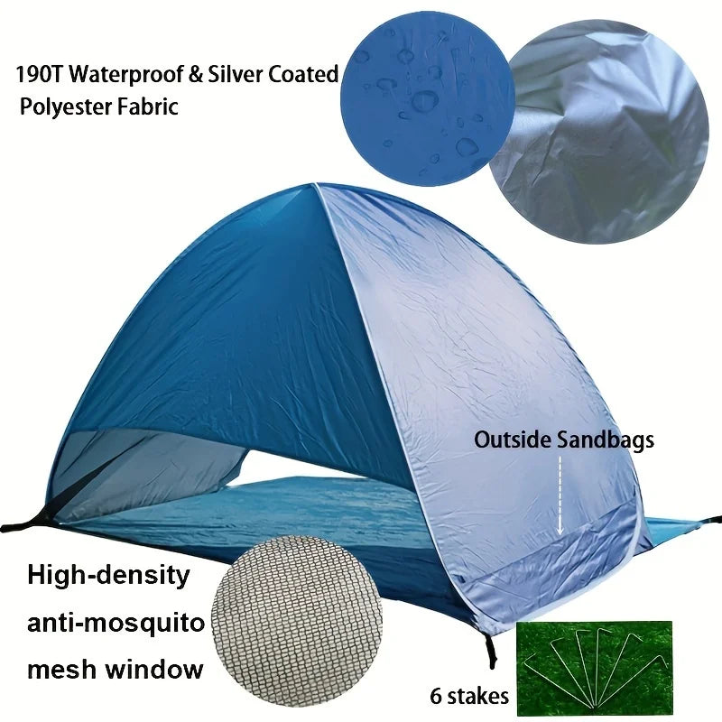 Lightweight and Durable Portable Pop-up Beach Tent To Protect You From The Sun - UPF 50 + UV Protection! Includes 6 Floor Nails