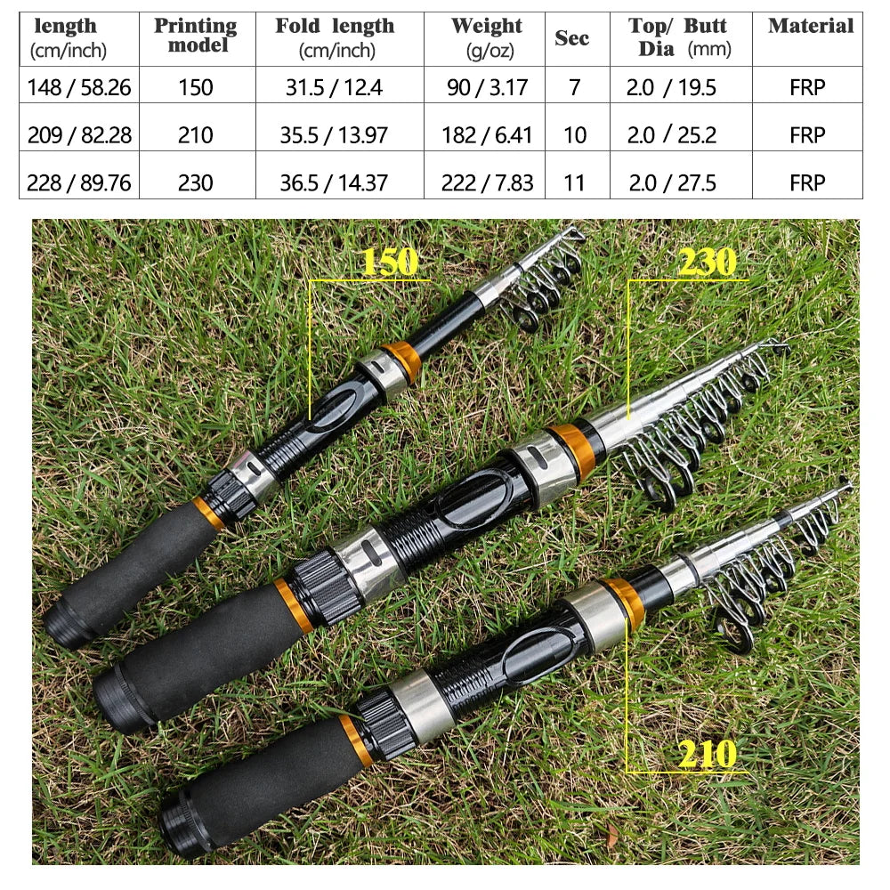 Telescopic Fishing Rod Spinning Fly Carp Feeder Fiber Pesca 2.3M 2.1M 1.5M Mini Travel Rod Reel Seat Portable Ultra Short