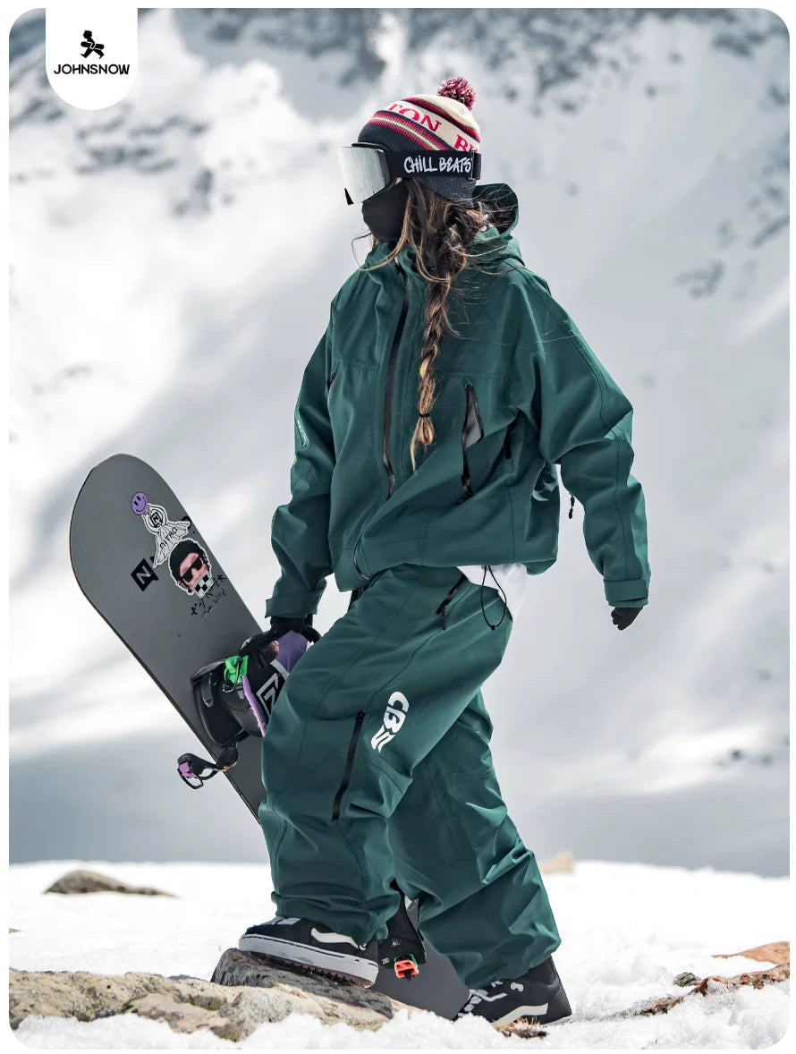 John Snow 2025 Unisex 3L Snowboard Jacket & Pants Fully Taped Seam Waterproof Windproof Ski Coat for Outdoor Winter Sports