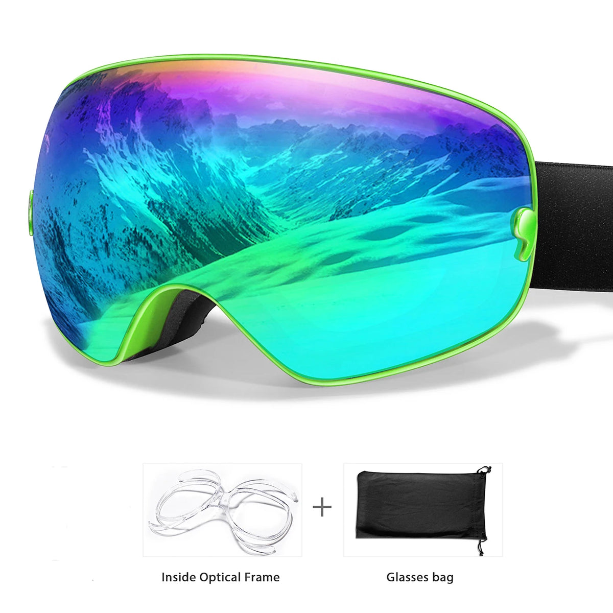 Winter Outdoor SKI Goggles Men And Women Teen, Free Optical Frame and Bag, UV400 Anti-Fog Snowboard Eyewear, Charistmas Gifts