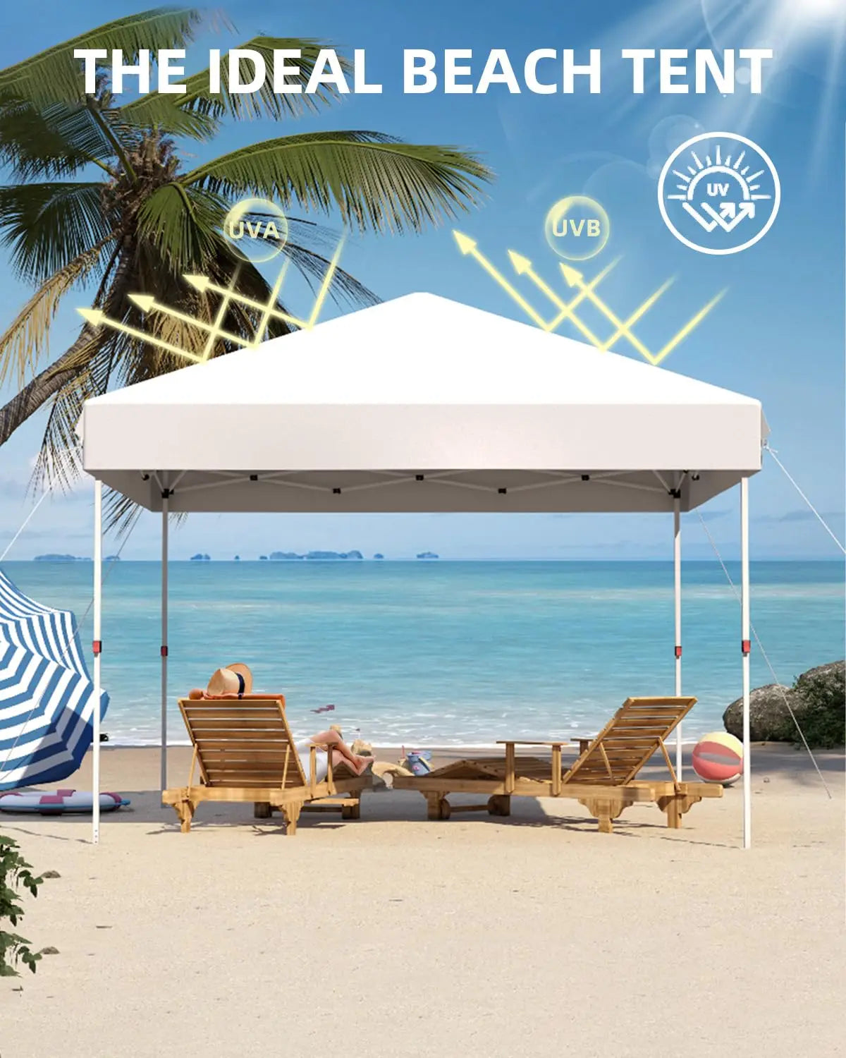 10x10 Ft Pop Up Canopy Tent, 3 Adjustable Heights Waterproof Instant Shelter with Wheeled Carry Bag for Patio Beach Garden Party