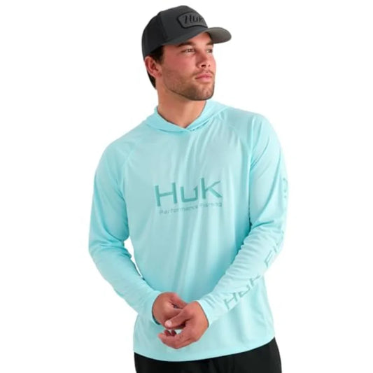 Mens Pursuit Vented Long Sleeve Hoodie, Fishing Shirt with Hood Quick-Dry Polyester, Navy Blue, UV Protection Breathable Ventil