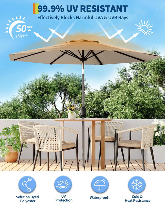 9FT Patio Umbrella Outdoor with Crank & Tilt, Waterproof UV Resistant Sun Shade for Table with 4-6 Chairs, Fiberglass Ribs for Backyard, Pool, Restaurant