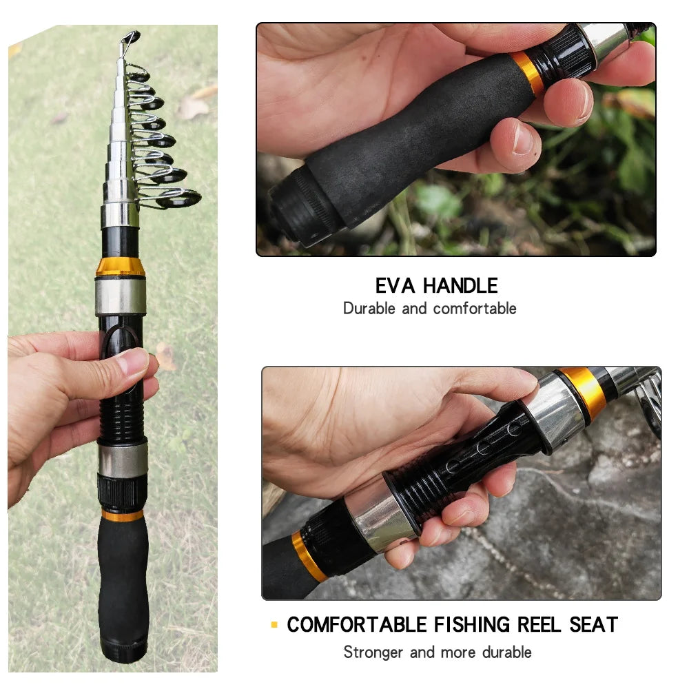 Telescopic Fishing Rod Spinning Fly Carp Feeder Fiber Pesca 2.3M 2.1M 1.5M Mini Travel Rod Reel Seat Portable Ultra Short