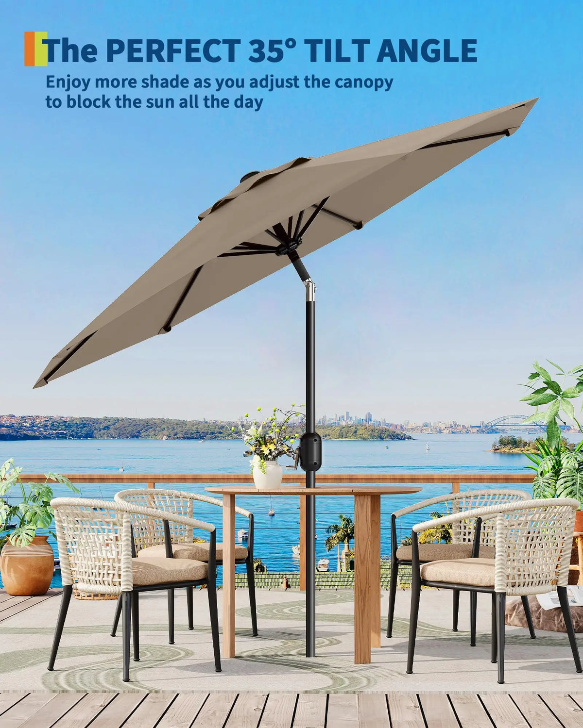 9FT Patio Umbrella Outdoor with Crank & Tilt, Waterproof UV Resistant Sun Shade for Table with 4-6 Chairs, Fiberglass Ribs for Backyard, Pool, Restaurant