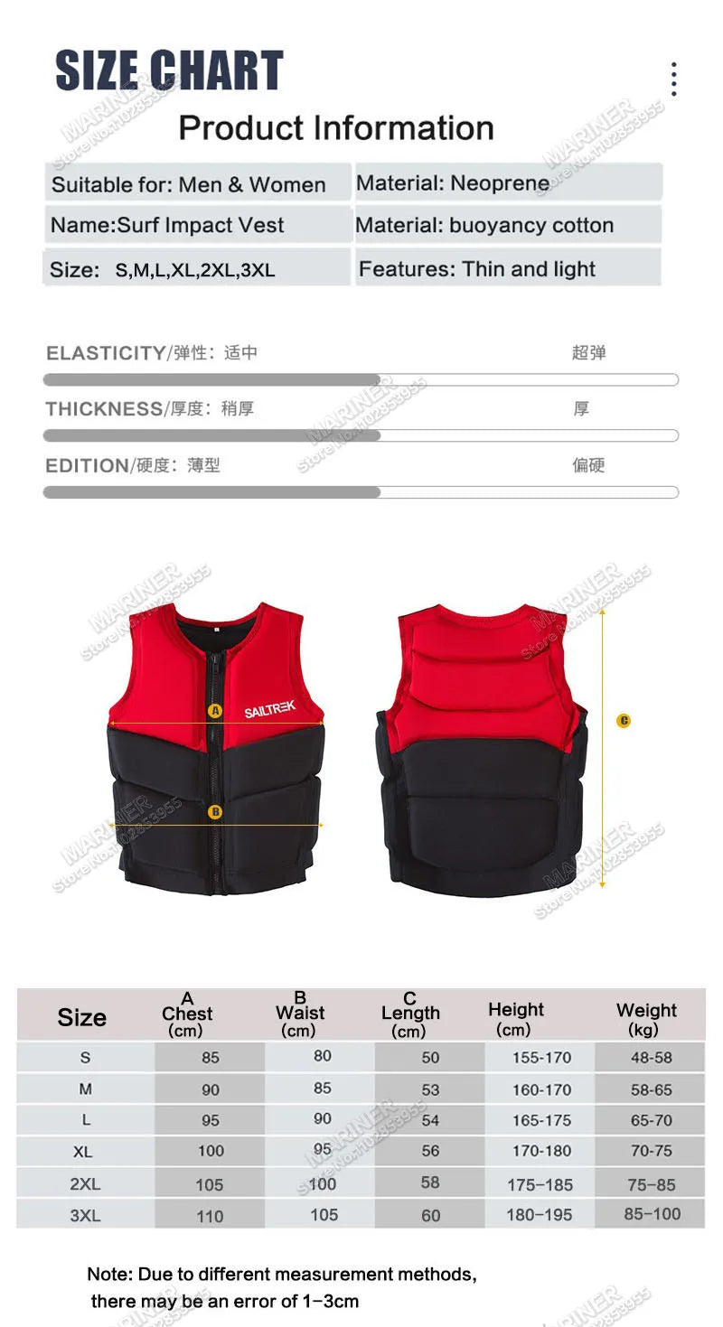 Adult Life Jacket, CE/PPE Certification, Neoprene Vest, Great For Water Sports -Boating, Jet Ski, Surfing,Kayak,Paddle Boarding