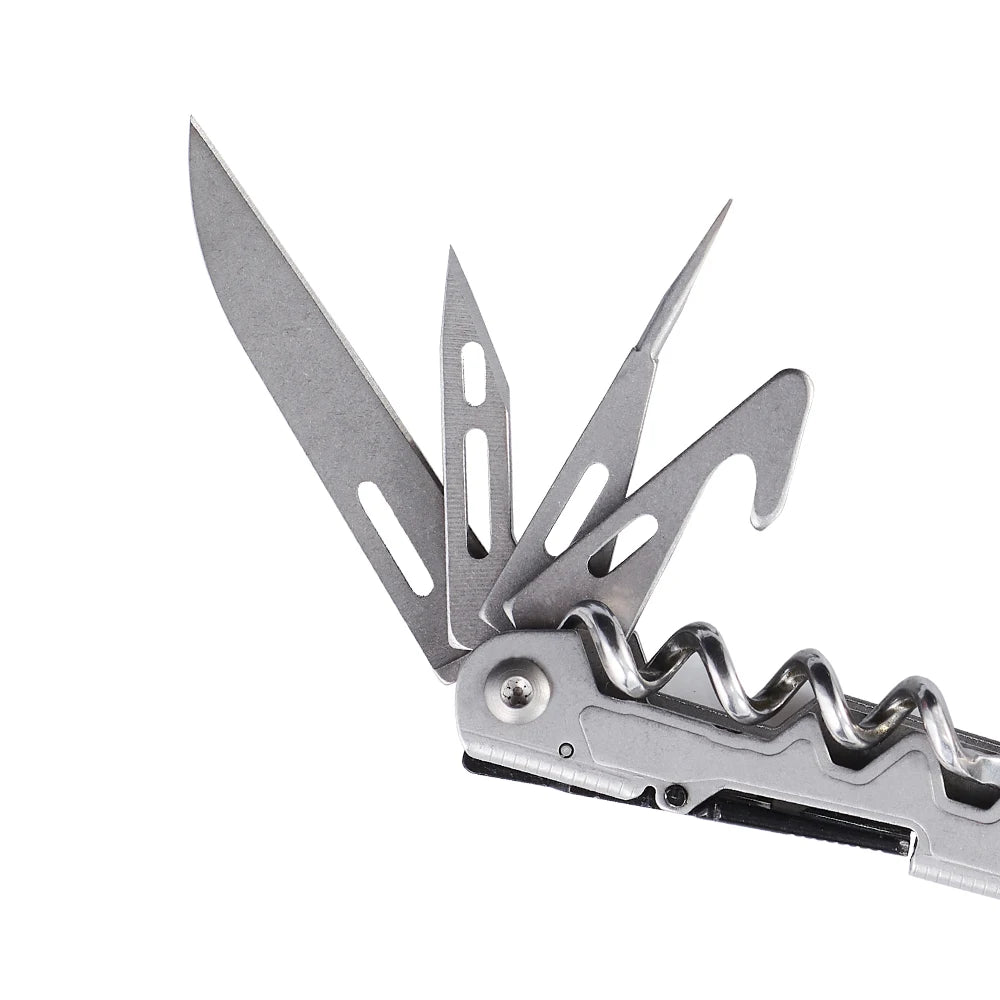 SOG 19 in 1 PowerLitre Mini Multi-tool Pliers 5 Inch Stainless Steel Folding EDC Pocket Knife With Wine Corkscrew Screwdriver Wire Cutter Scissors Can Bottle Opener For Camping Car Travel Survival Daily Carry, Portable Outdoo