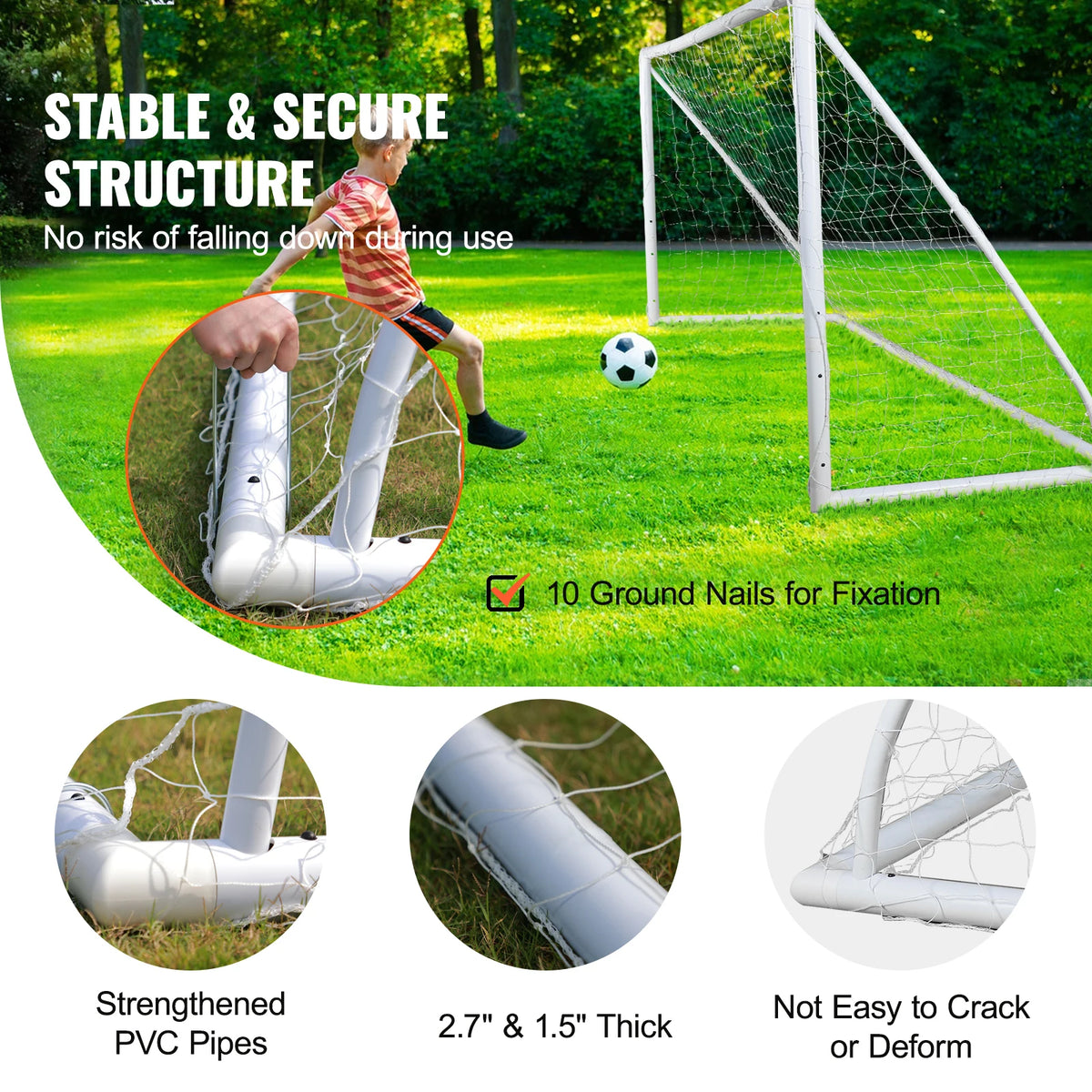 VEVOR 12x6FT Portable Soccer Goal Soccer Net 1 Pack For Adults Kids Training All-Weather Outdoor Soccer Goals with Carry Bag