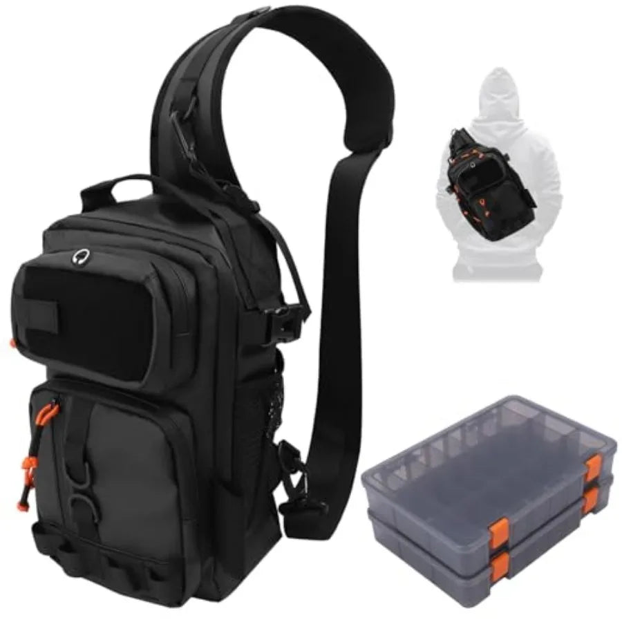 Fishing Backpack Tackle Storage Bag with 2 Tackle Boxes, Lightweight Outdoor Water-Resistant Fishing Shoulder Bag with Rod Hold