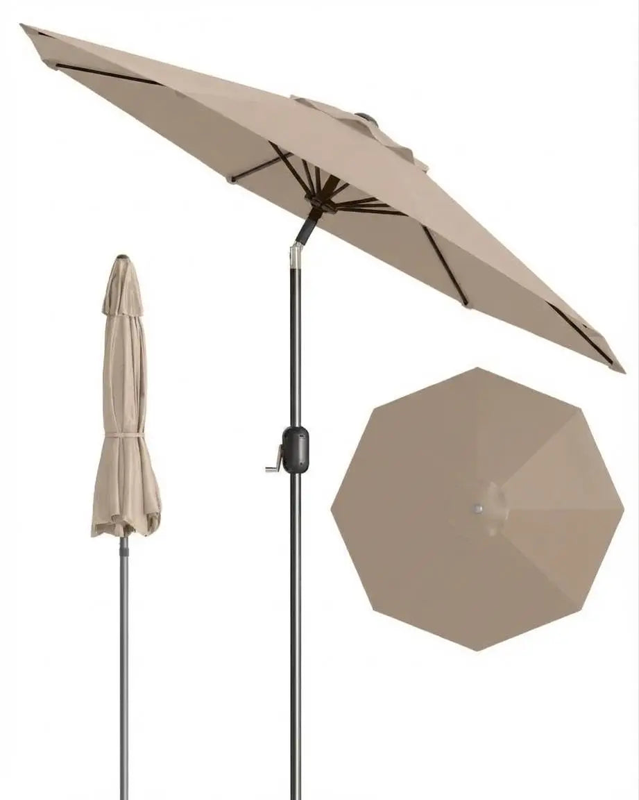 9FT Patio Umbrella Outdoor with Crank & Tilt, Waterproof UV Resistant Sun Shade for Table with 4-6 Chairs, Fiberglass Ribs for Backyard, Pool, Restaurant