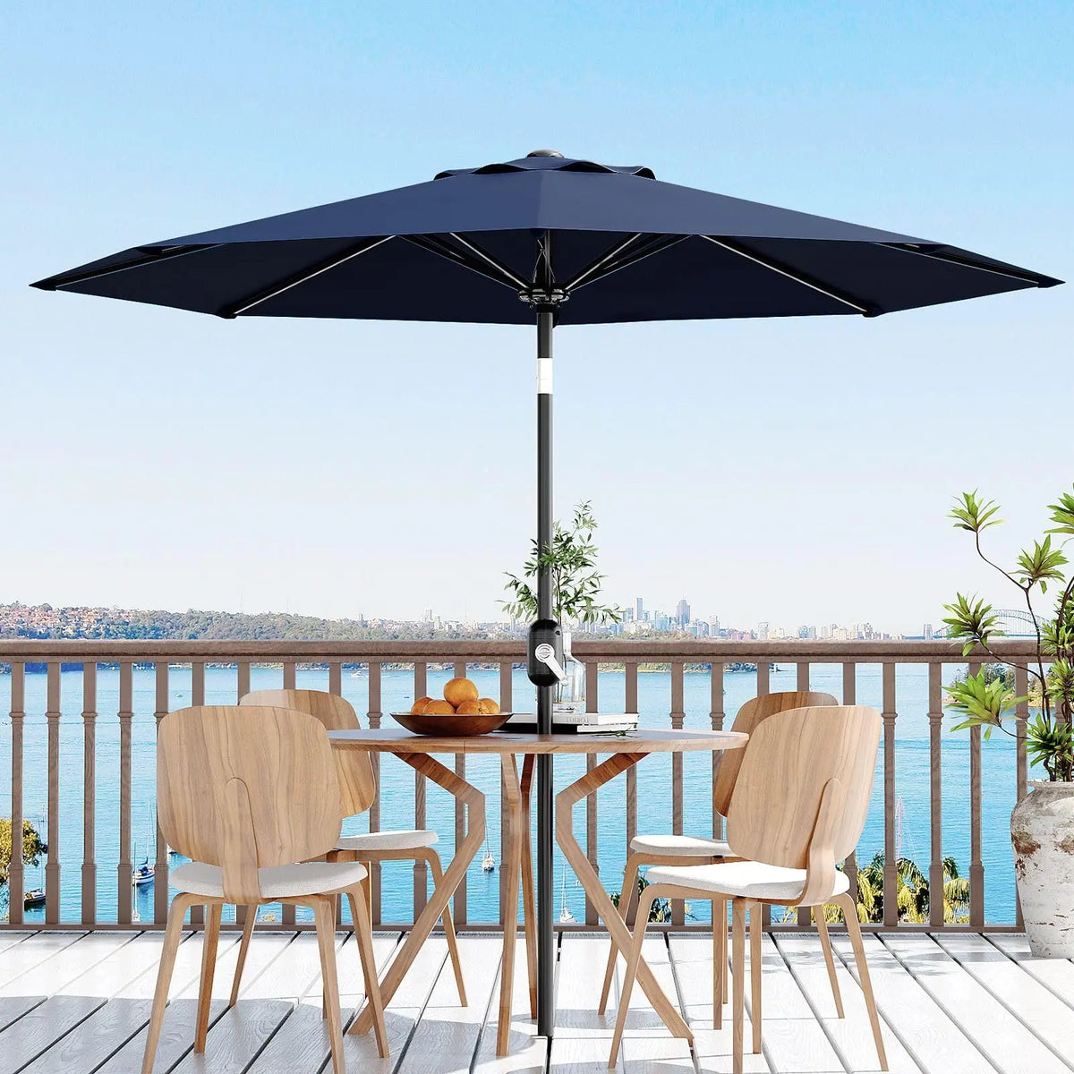 9FT Patio Umbrella 8 Sturdy Ribs Outdoor Table Umbrella, Navy Blue | Crank Lift & Push Button Tilt - Market Umbrella for Pool, Deck, Yard, Garden