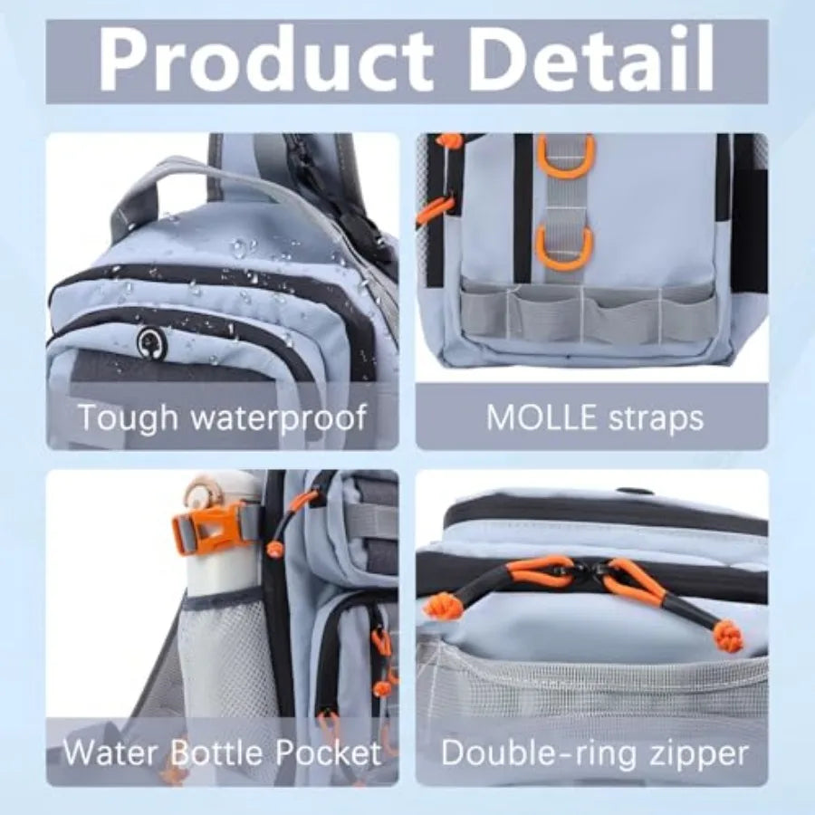 Fishing Backpack Tackle Storage Bag with 2 Tackle Boxes, Lightweight Outdoor Water-Resistant Fishing Shoulder Bag with Rod Hold
