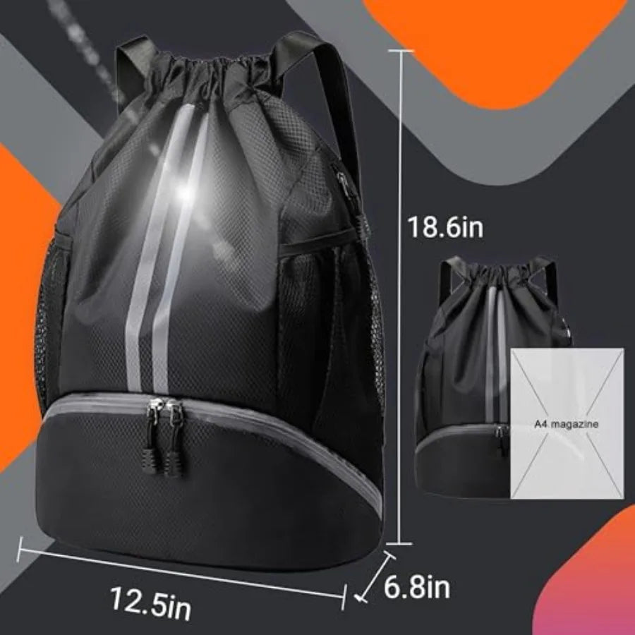 Football Boot Bag, Sports Kit Gym Sack Swimming PE Large Drawstring Bag Unisex With Wet And Dry Separation, Waterproof Gym Bag