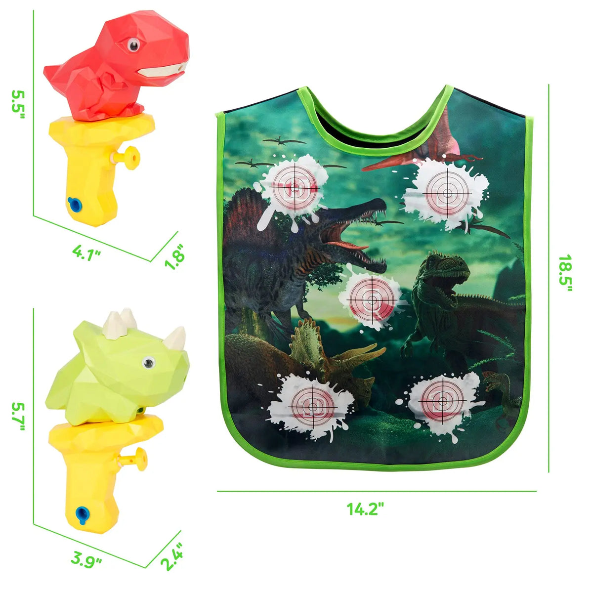 4Pcs Dinosaur Water Gun Battle Set with Vest, 2 Players Long Range Water Squirter Toy, Kids Outdoor Squirt Pistol for Pool Beach Backyard Party