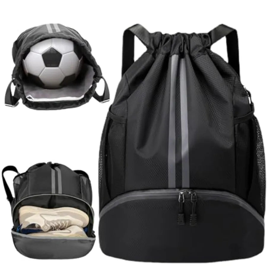 Football Boot Bag, Sports Kit Gym Sack Swimming PE Large Drawstring Bag Unisex With Wet And Dry Separation, Waterproof Gym Bag