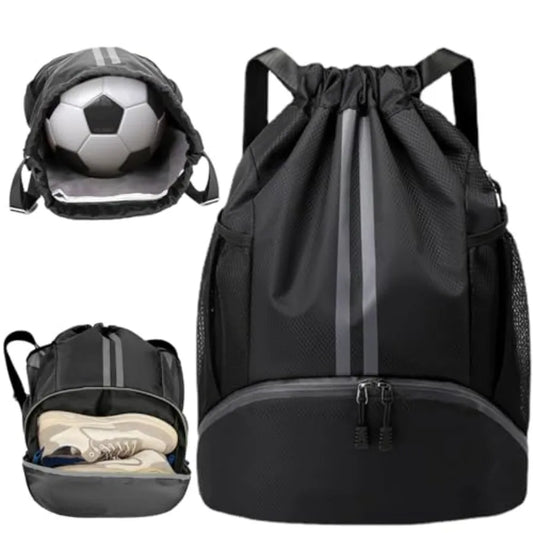 Football Boot Bag, Sports Kit Gym Sack Swimming PE Large Drawstring Bag Unisex With Wet And Dry Separation, Waterproof Gym Bag