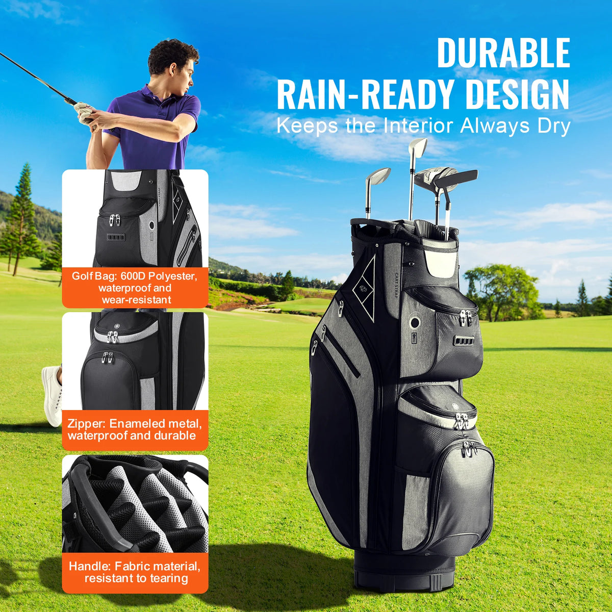 VEVOR Golf Cart Bag w/ 14 Way Organizer Divider Top Pockets Premium Cart Bag Durable Golf Bags with Handles&Detachable Straps