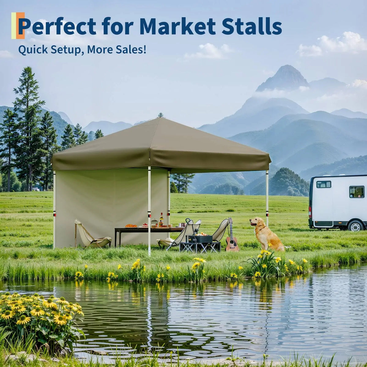 10'x10' Instant Pop Up Canopy with Single Sidewall, One Push Setup, 3 Height Settings, Wheeled Bag and 4 Sand Weight Bags
