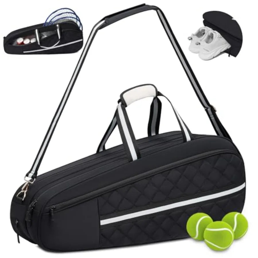 Tennis Bag for Women and Men, 3-6 Rackets Tennis Racket Bag with Shoe Compartment and Insulated Pocket, Water-Resistant Gym Bag