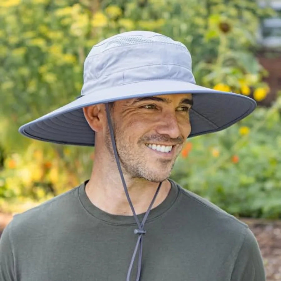 Outdoor sun protection hat for adults, lightweight nylon fabric, navy blue, UPF 50+ UV protection and adjustable fit