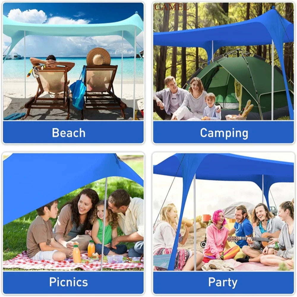 Beach Tent Sun Shelter with UPF 50+ UV Protection,Beach Canopy Sun Shade with Sandbags,Poles and Ground Pegs and Anti-Wind Ropes