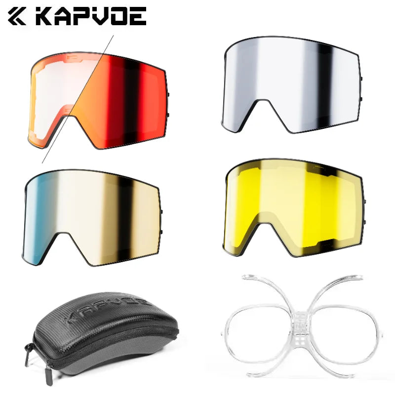 Kapvoe K721 Replacement Lenses Snow Goggles Full Red Blue Green Lens Photochromic Winter Sports Eyewear frame Magnetic Lenses