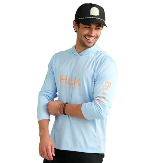 Mens Pursuit Vented Long Sleeve Hoodie for fishing, polyester mesh blend, navy blue, breathable and sun-protective