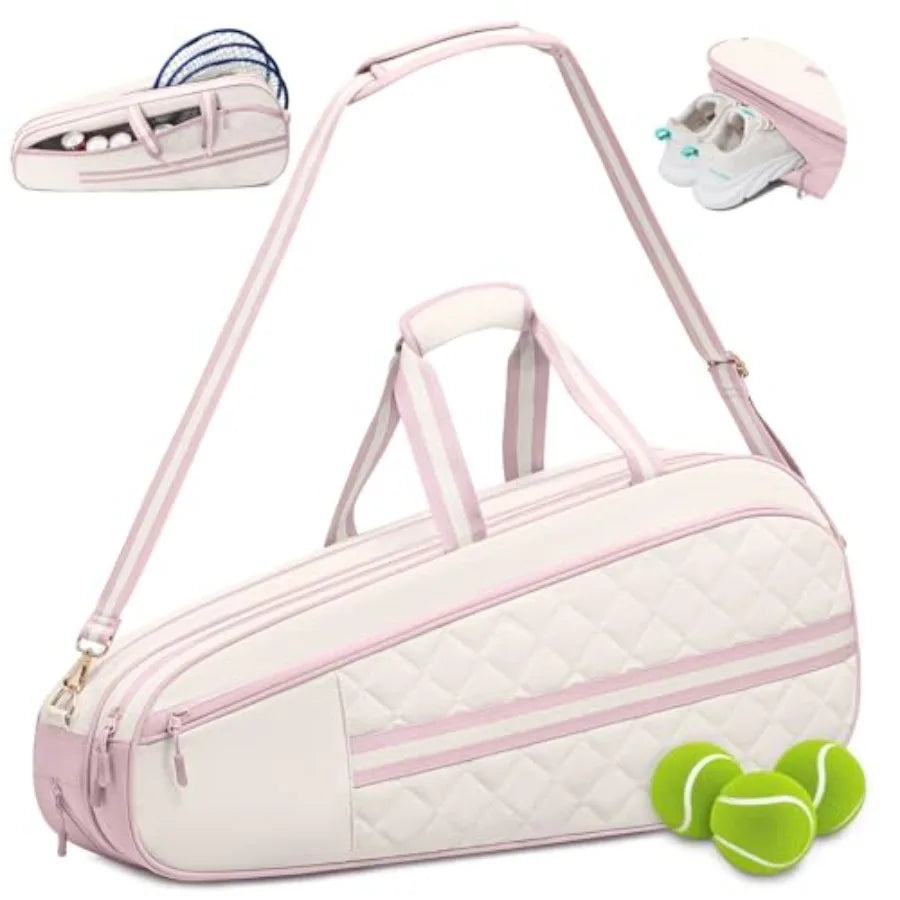 Tennis Bag for Women and Men, 3-6 Rackets Tennis Racket Bag with Shoe Compartment and Insulated Pocket, Water-Resistant Gym Bag