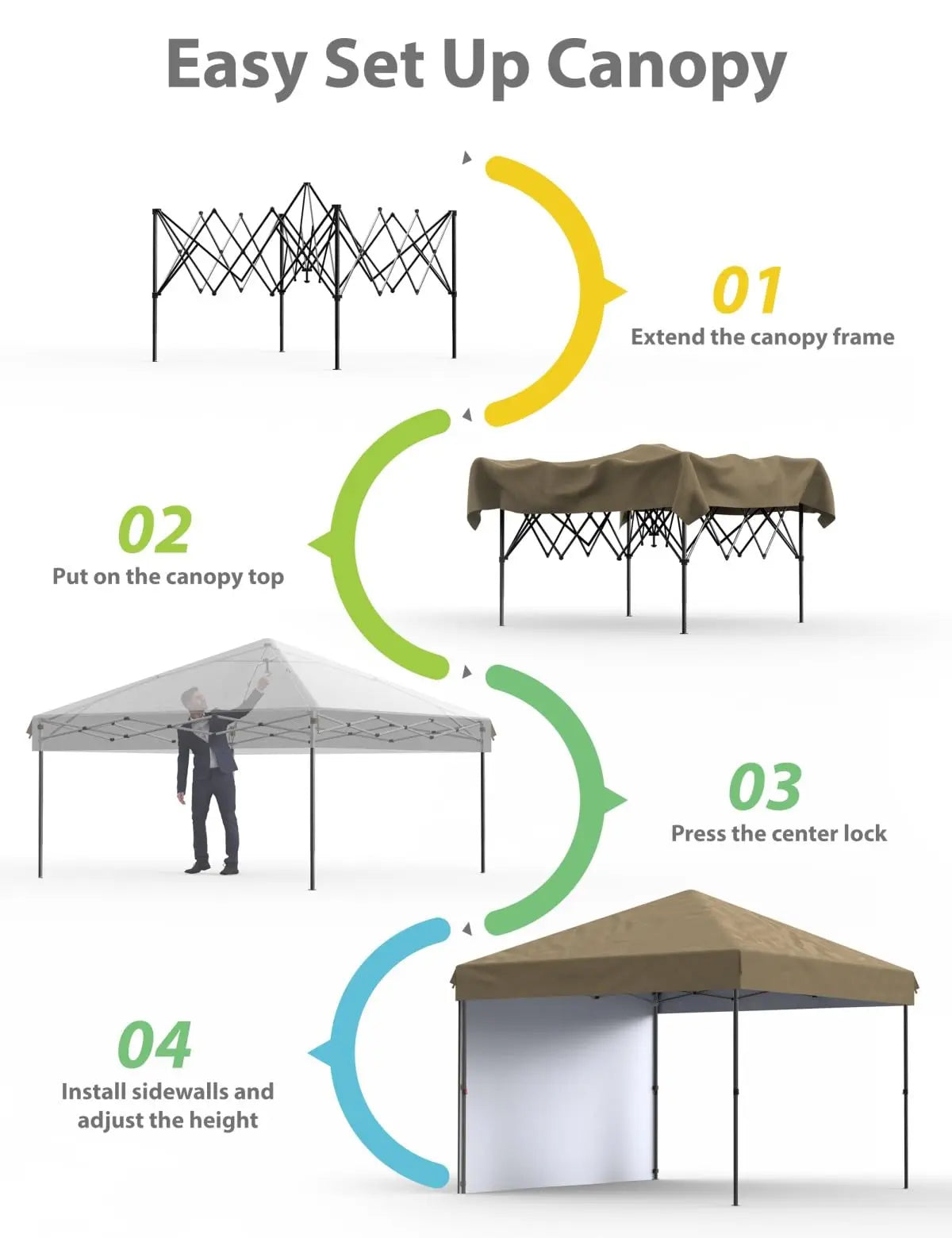 10'x10' Instant Pop Up Canopy with Single Sidewall, One Push Setup, 3 Height Settings, Wheeled Bag and 4 Sand Weight Bags