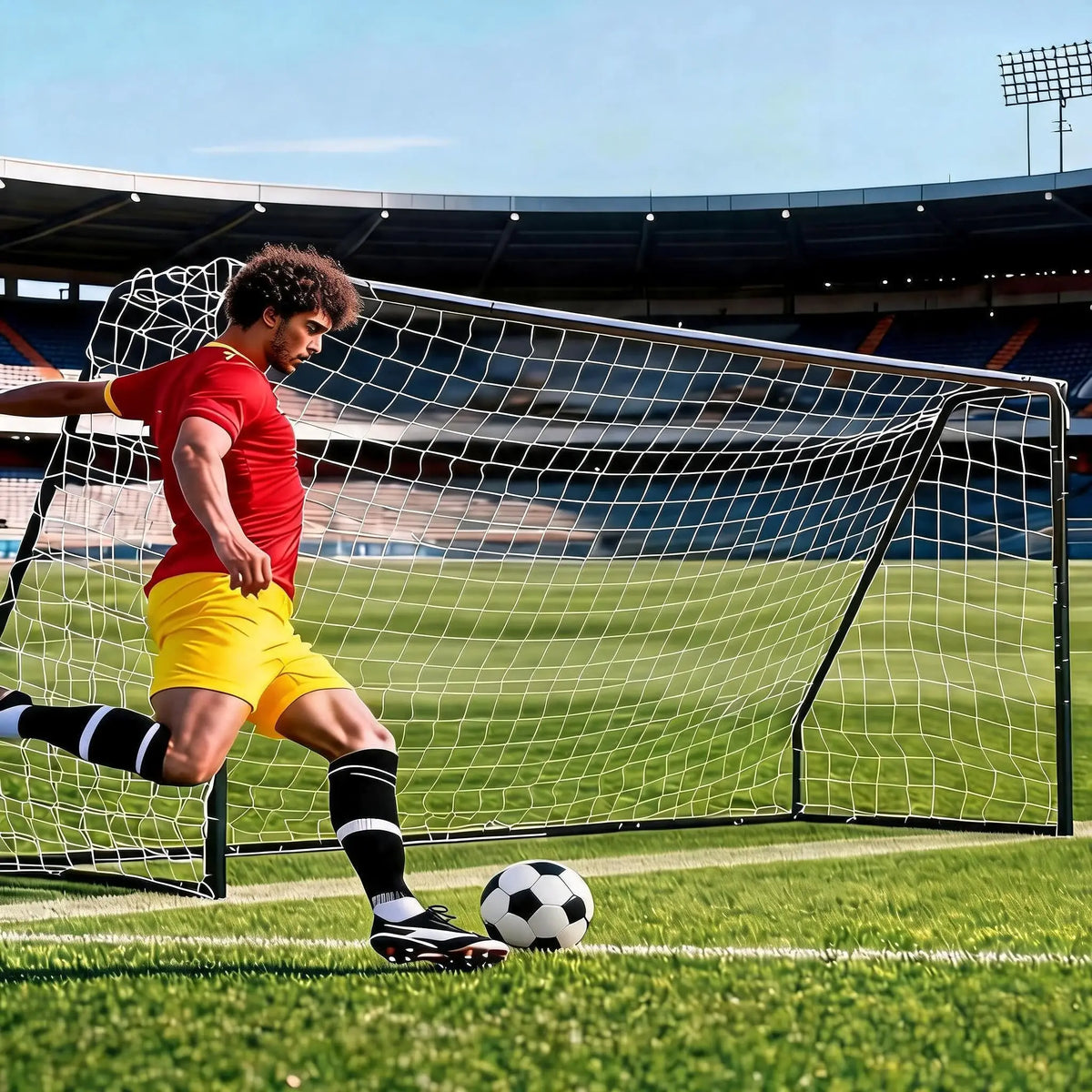 6-12 Ft Soccer Rebounder Net Goal & Soccer Goals, Iron Frame with PE Net, Includes 4 U-Shaped Ground Stakes