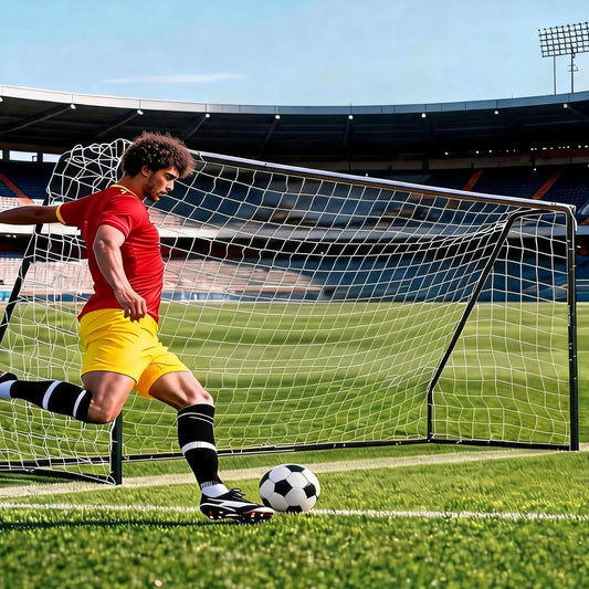 6-12 Ft Soccer Rebounder Net Goal & Soccer Goals, Iron Frame with PE Net, Includes 4 U-Shaped Ground Stakes