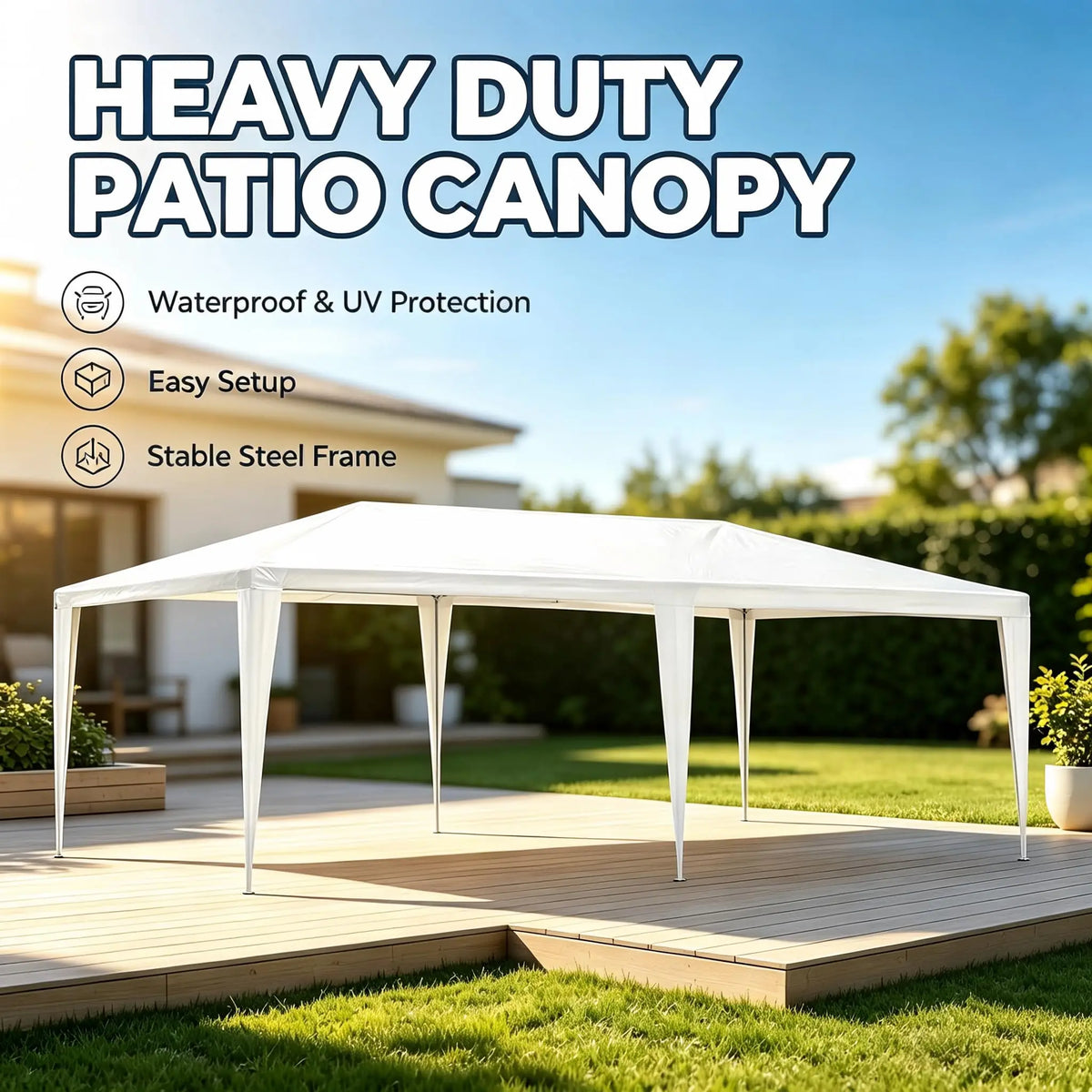 Waterproof Heavy Duty White Canopy Tent Without Sidewalls, Outdoor Gazebo Shelter, Wedding Party Tent for Backyard Patio, Garden, BBQ and Outdoor Events