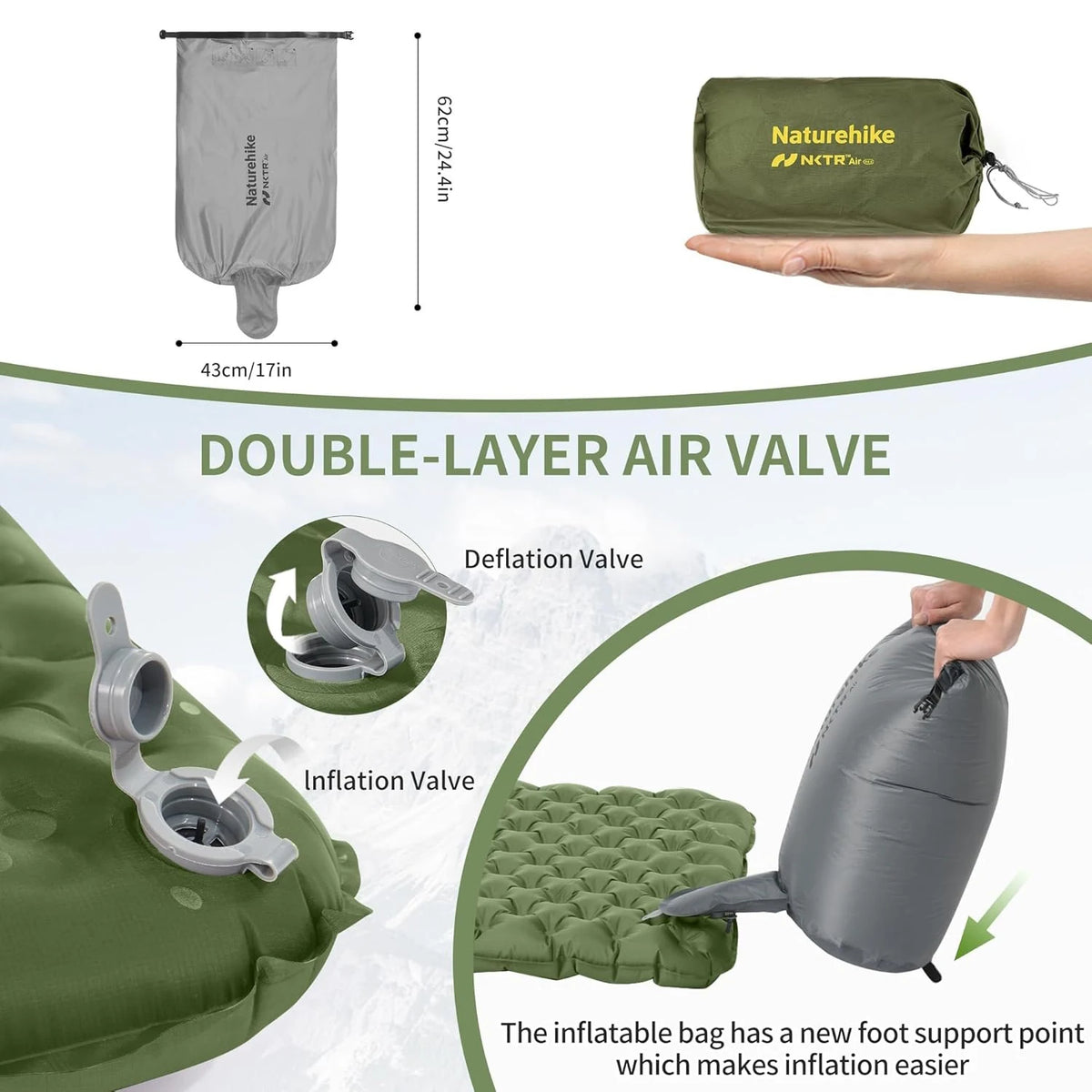 Naturehike Ultralight Sleeping Pad Insulated Inflatable Sleeping Pad R4.6 Inflatable Air Mat 4 Seasons Outdoor Camping Air Mattress