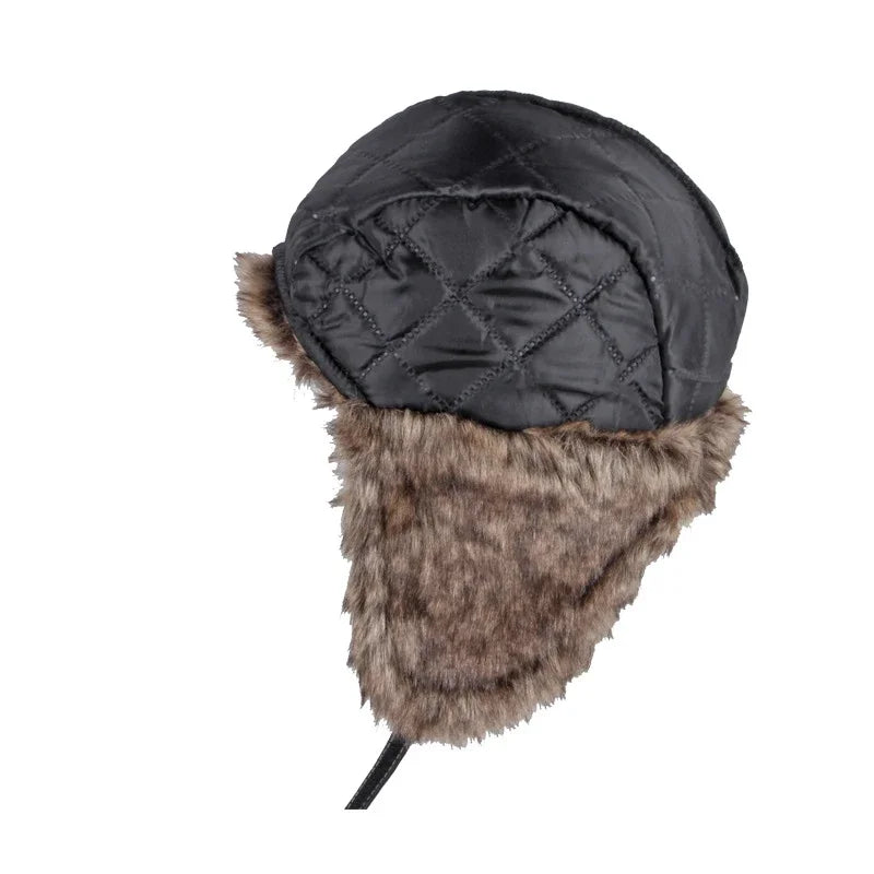 Winter Ushanka Hat Men Women's Pilot Aviator Trapper Hat Faux Fur Leather Snow Cap with Ear Flaps Pilot Winter Trapper Hat