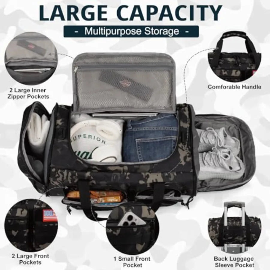 Tactical Gym Bag for Men 70L 3 in 1 Sports Duffle Bag with Shoes Compartment for Travel, Water Resistant Travel Backpack Weeken