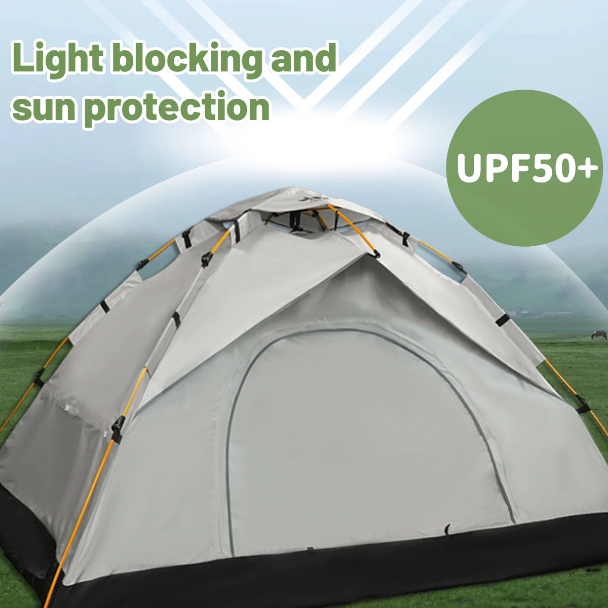 PAKICETUS Instant Pop Up Dome Tent 2-4 Person Easy Setup Polyester Fiber Portable Outdoor Tent Misty Gray Quicksand Gold For Camping Hiking Road Trips Backyard Picnic