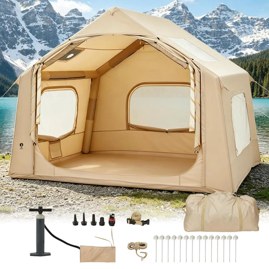 Inflatable Tent for Camping, Waterproof Air Glamping Tent with Skylight, Blow Up Tent with Stove Jack, Family Camping, Glamping & 4-Season Outdoor Use, 2-6 Person