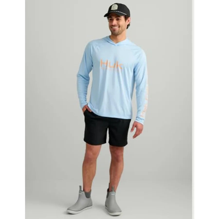Mens Pursuit Vented Long Sleeve Hoodie for fishing, polyester mesh blend, navy blue, breathable and sun-protective