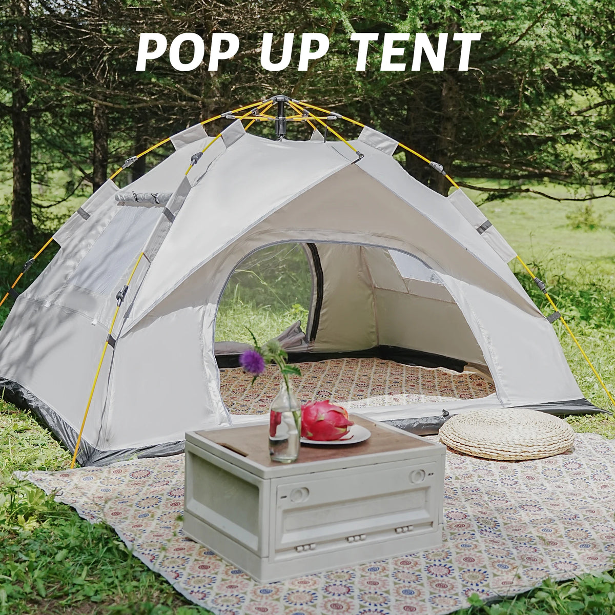 PAKICETUS Instant Pop Up Dome Tent 2-4 Person Easy Setup Polyester Fiber Portable Outdoor Tent Misty Gray Quicksand Gold For Camping Hiking Road Trips Backyard Picnic