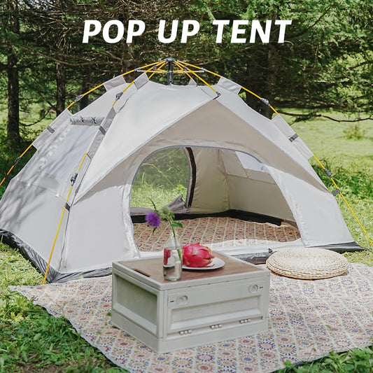 PAKICETUS Instant Pop Up Dome Tent 2-4 Person Easy Setup Polyester Fiber Portable Outdoor Tent Misty Gray Quicksand Gold For Camping Hiking Road Trips Backyard Picnic