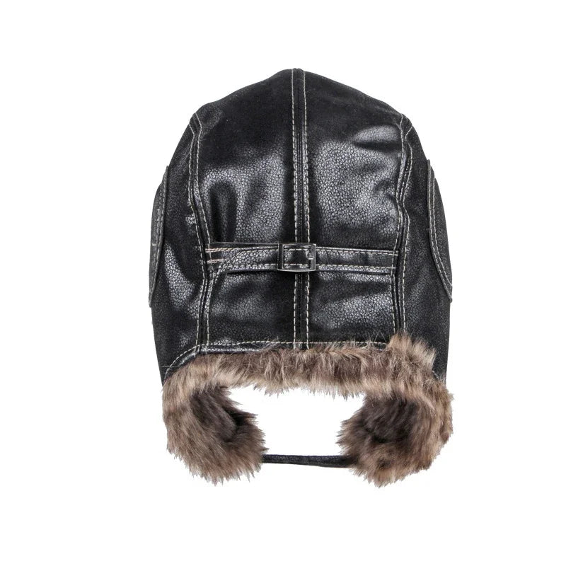 Winter Ushanka Hat Men Women's Pilot Aviator Trapper Hat Faux Fur Leather Snow Cap with Ear Flaps Pilot Winter Trapper Hat