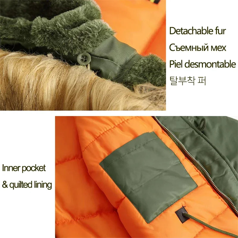 N3B Military Jacket Plus Size Fur Hood Long Waterproof Pilot Windproof Air Force Winter Parka Thick Men Outwear Coat USA Size