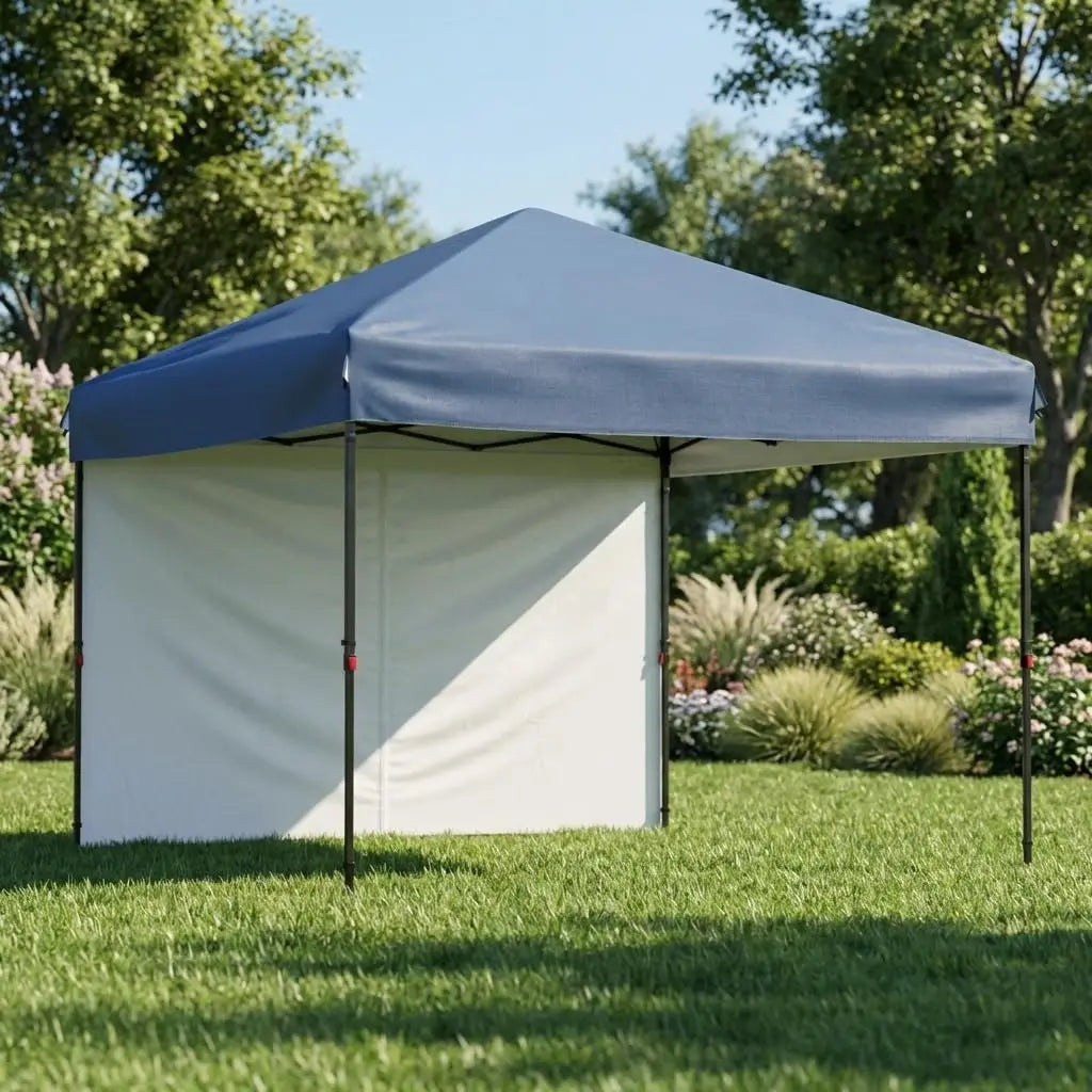 10'x10' Instant Pop Up Canopy with Single Sidewall, One Push Setup, 3 Height Settings, Wheeled Bag and 4 Sand Weight Bags