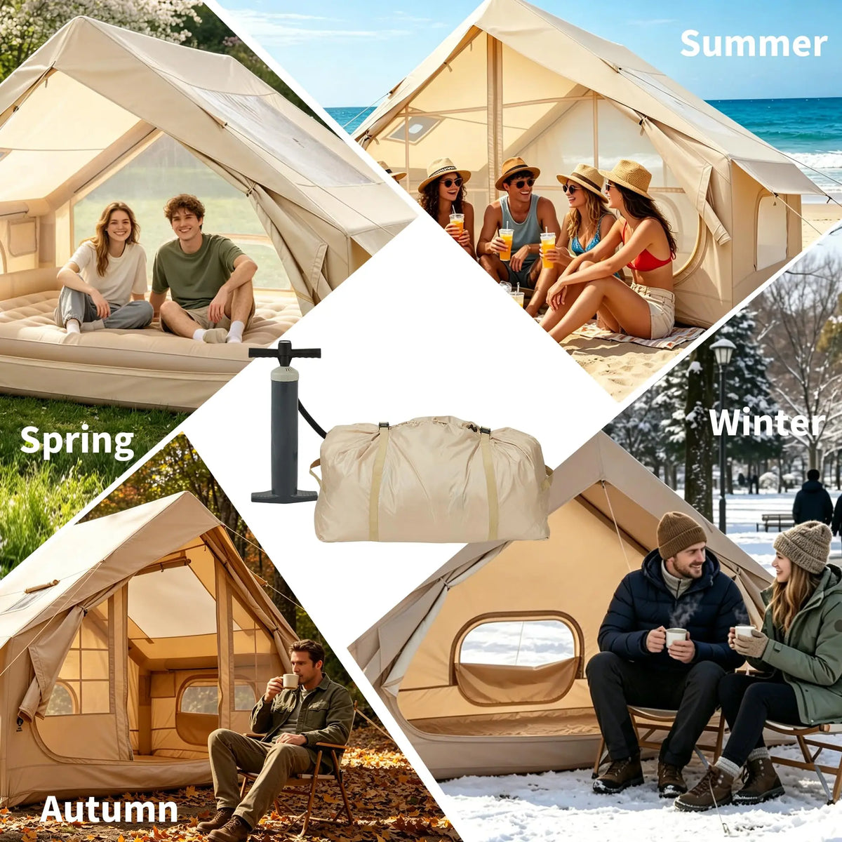 Inflatable Tent for Camping, Waterproof Air Glamping Tent with Skylight, Blow Up Tent with Stove Jack, Family Camping, Glamping & 4-Season Outdoor Use, 2-6 Person