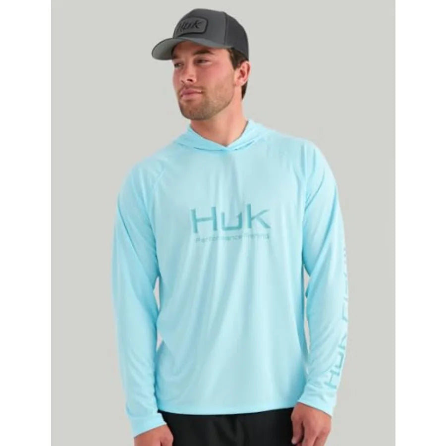 Mens Pursuit Vented Long Sleeve Hoodie, Fishing Shirt with Hood Quick-Dry Polyester, Navy Blue, UV Protection Breathable Ventil