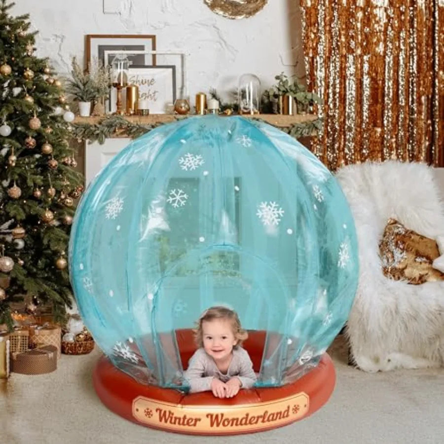 Inflatable Snow Globe - Outdoor Indoor Christmas Decorations for Yard, Room - PVC, White Blue - Easy Inflation, Durable Reusabl