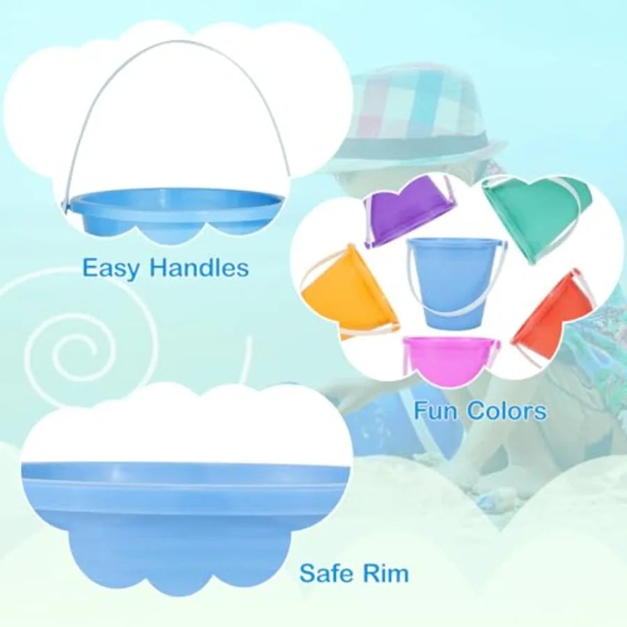 5'' Inch Sand Beach Buckets Pail with Shovels,Water Bucket for Beach Fun Great Summer Party Accessory(24 Bucket+24 Shovels)